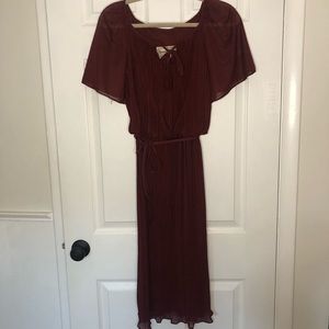 Young Edwardian Vintage Pleated Midi Dress Flutter Sleeve Sheer